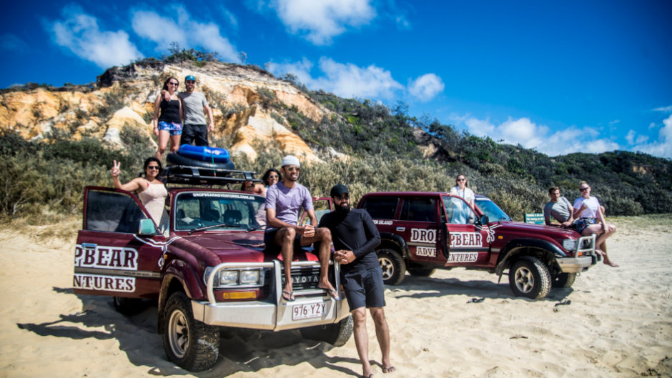 Visit K'gari (Fraser Island) on a Drop Bear 3 Day 4WD Ultimate Adventure! Cruise through ancient Rainforest and on to wide-open beaches, and stay two nights in our beach cabin accommodation. Chill out, take it all in. A must-do experience! 