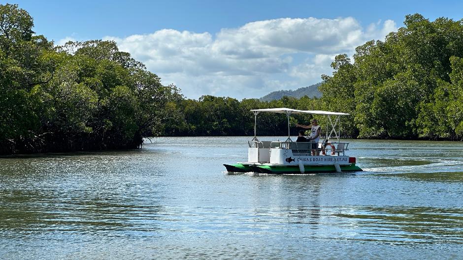 Enjoy a full day out on Trinity Inlet on our self-drive pontoon boats. Take up to 8 friends and family fishing, wildlife spotting and cruising the waterways around Cairns