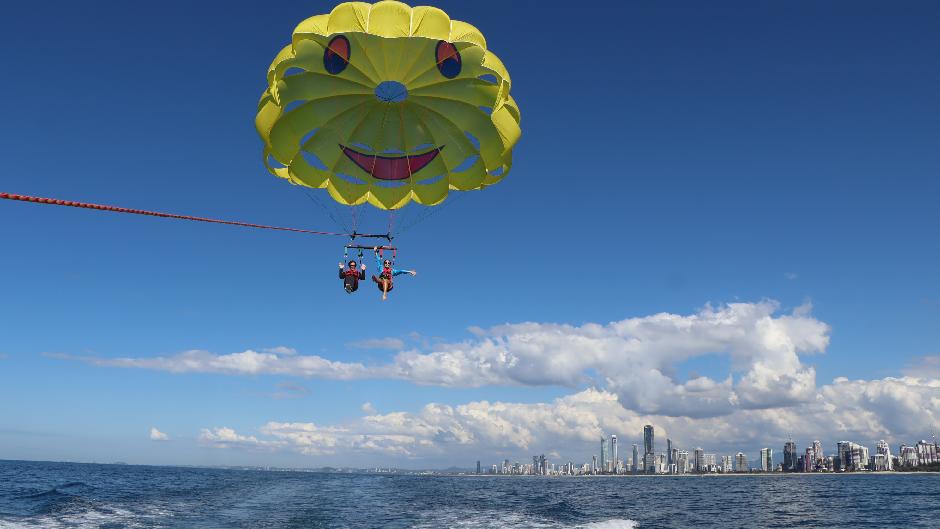 Experience the adrenaline rush together as you soar 400ft above the broad water, enjoying panoramic views of Surfers Paradise and the Gold Coast hinterland with The Gold Coast's HIGHEST parasail