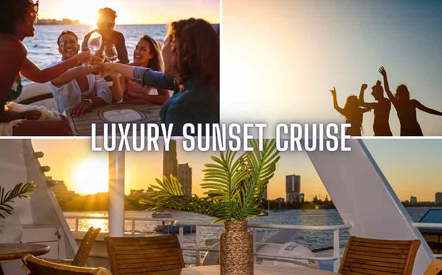 Enjoy the finer things in life, sipping champagne aboard a luxury super yacht, whilst taking in the magnificent surroundings of Broadwater at sunset on the Gold Coast.