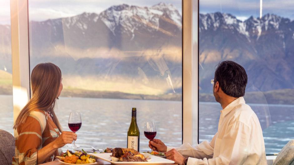 Enjoy a 3 Course Dinner & 2 hour Lake Cruise on Queenstown's Lake Whakatipu - experience the beauty of Queenstown from the lake and enjoy a showcase of Southern New Zealand’s culinary delights.