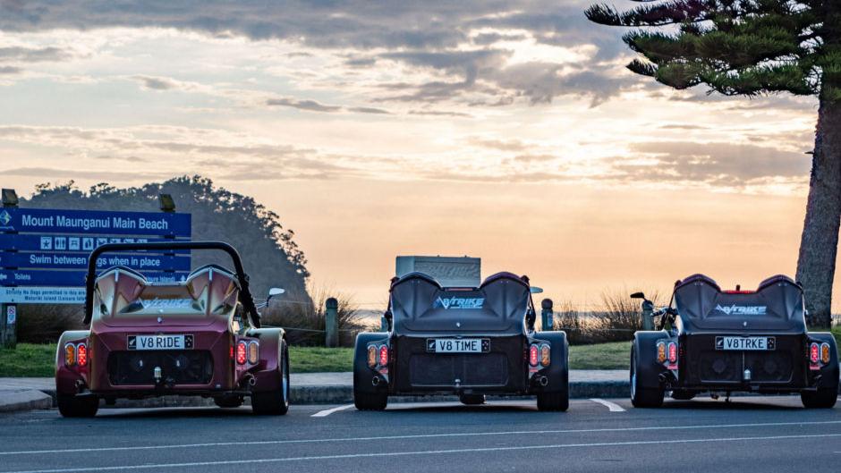 Discover Mount Maunganui and cruise along one of the best beaches in the world on the back of an epic V8 Chevrolet Trike...