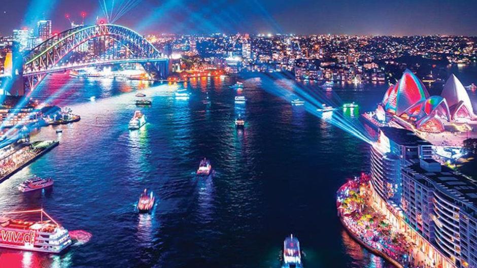 Party the night away retro style on Sydney Harbour under the dazzling lights of the 2022 Vivid Festival!