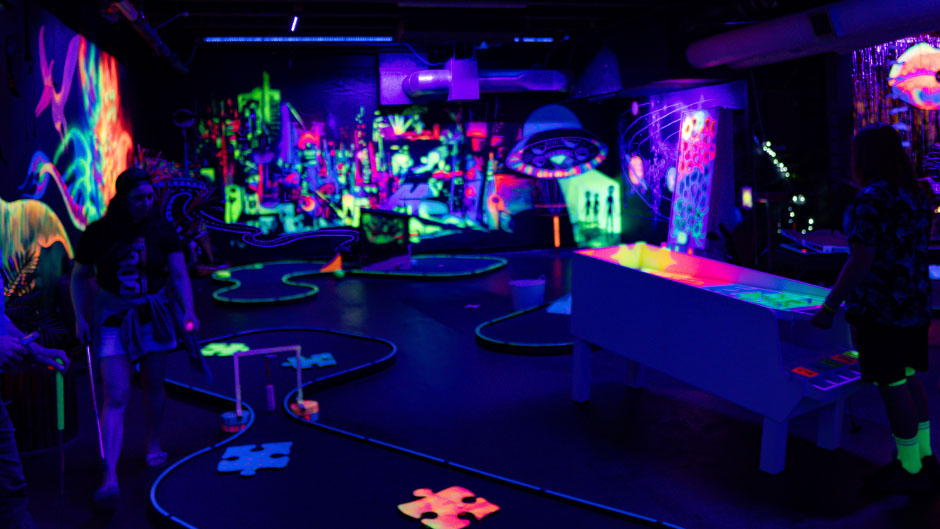 Challenge yourself and your friends or family to a fun game of glow-in-the-dark mini golf at Thrillzone! 

