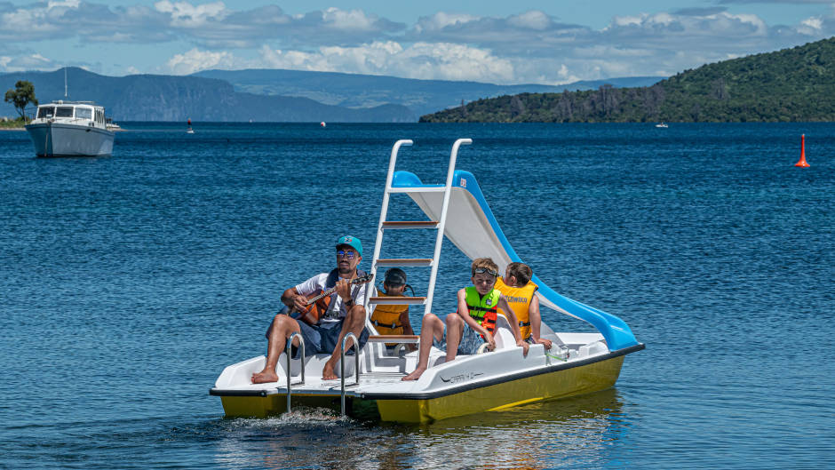Enjoy Lake Taupō on an awesome pedal boat, pedalling across the stunning water!  