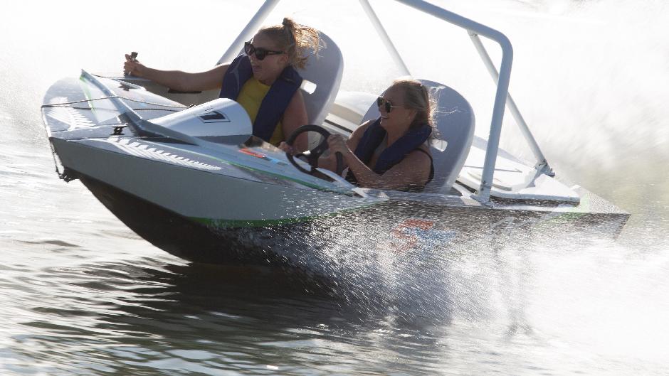 You drive the boat! Take the wheel of a custom-built sprint boat and drive the twisting, turning lake circuit to see who clocks the fastest lap!