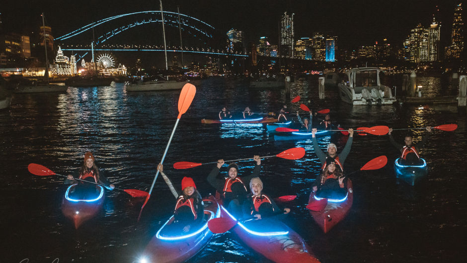 Enjoy a unique experience paddling in lit-up kayaks cruising around the Sydney Harbour
