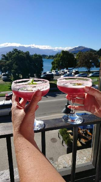 Enjoying our cocktails on the balcony!