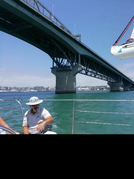 Under bridge with sails open, I had a great time stearing the boat for ages! X