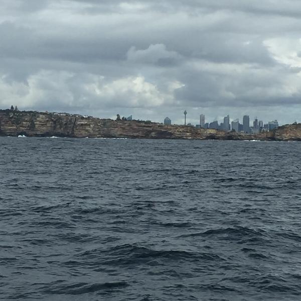 Looking back to Sydney CBD over the cliff face.